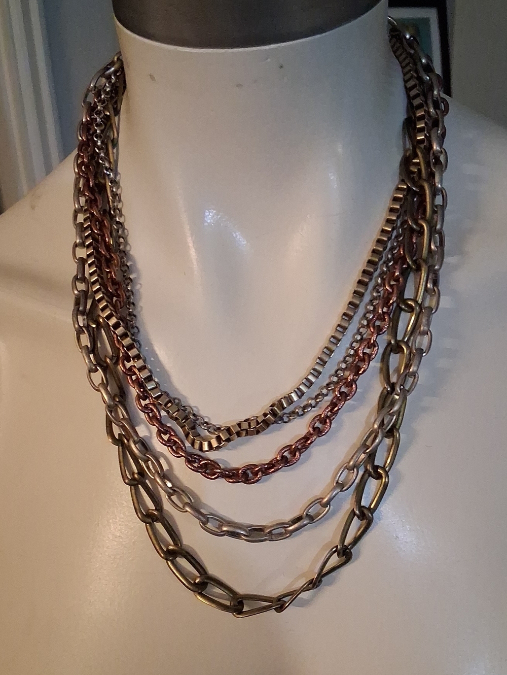 Layered Multi-Chain Necklace in Mixed Metal Tones